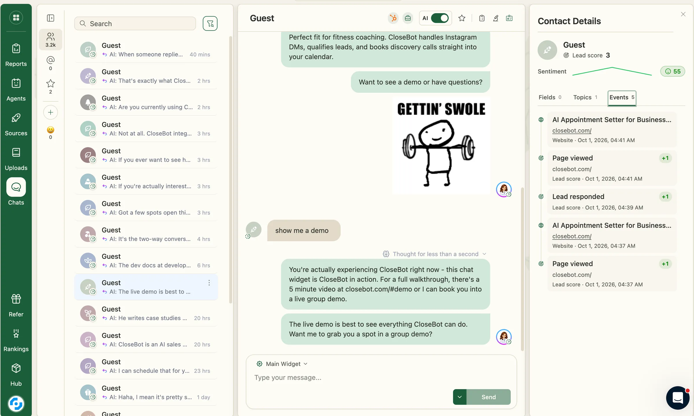 closebot platform conversation view